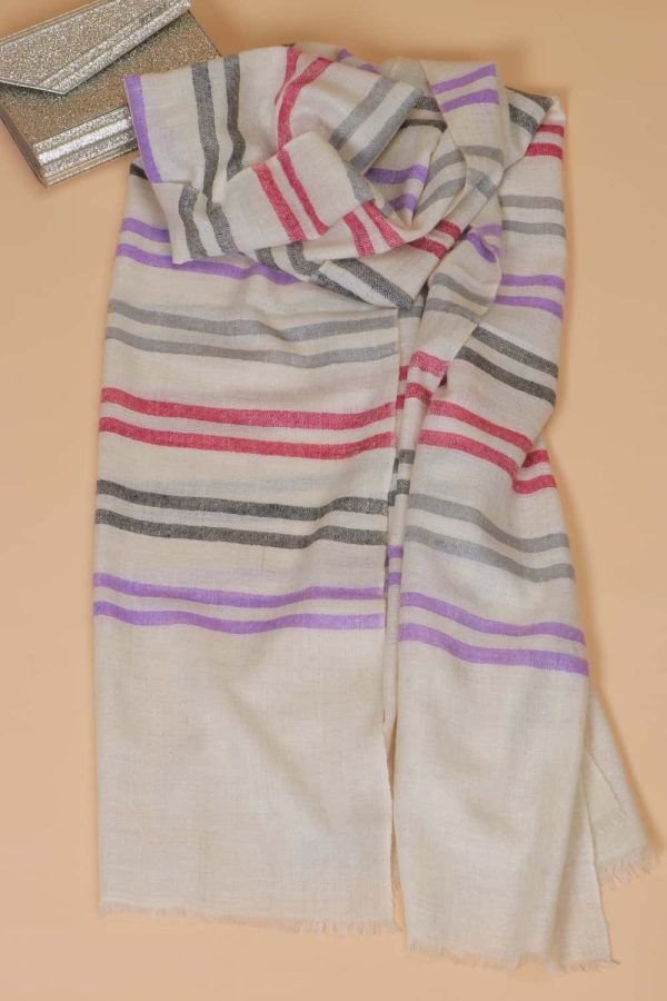 Light Weight Shahmina Stole - Stripes of Off White