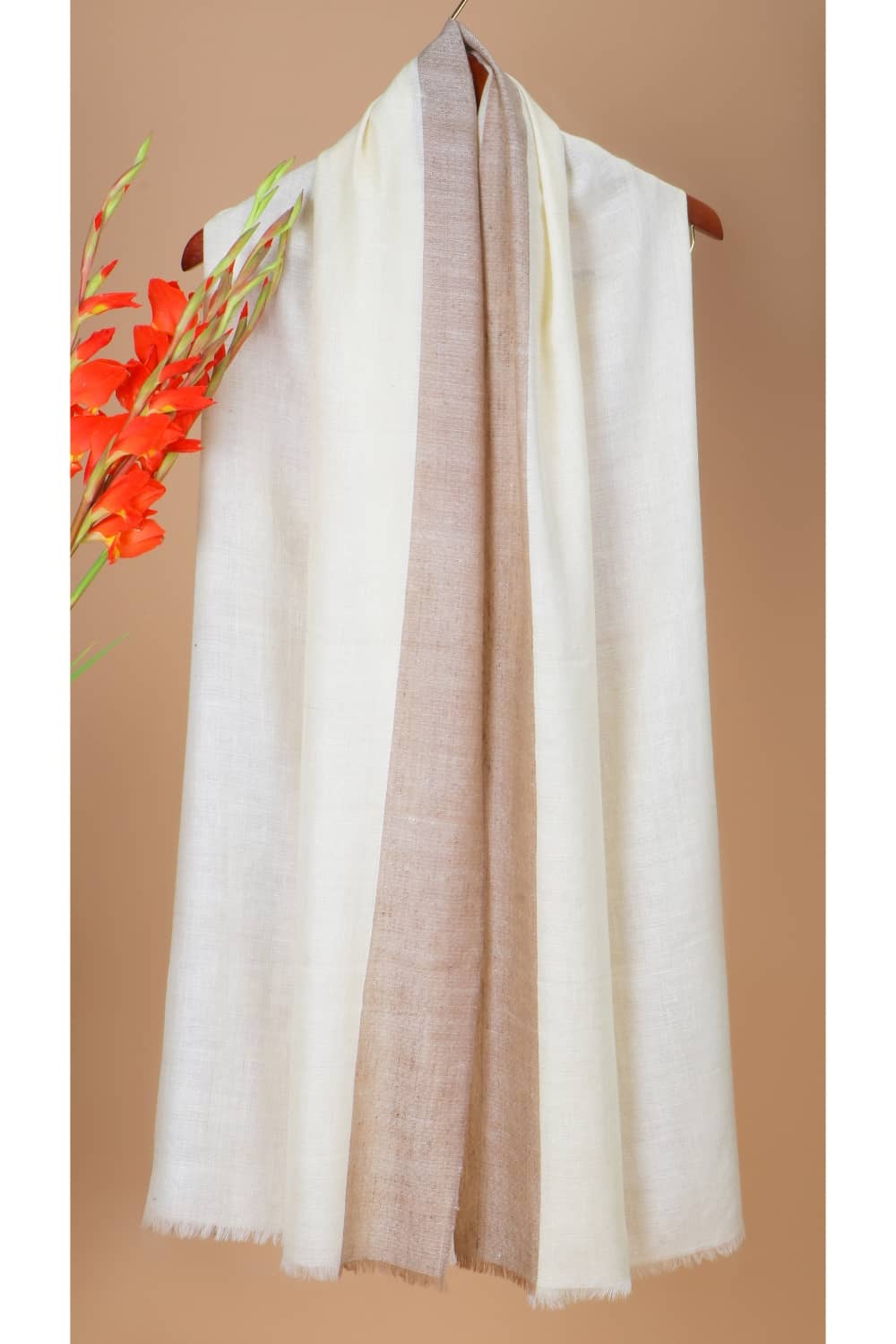 Light Weight Shahmina Stole – White and Light Brown