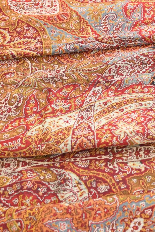 French Paisley Jamawar Shawl - Red Orange Patterns