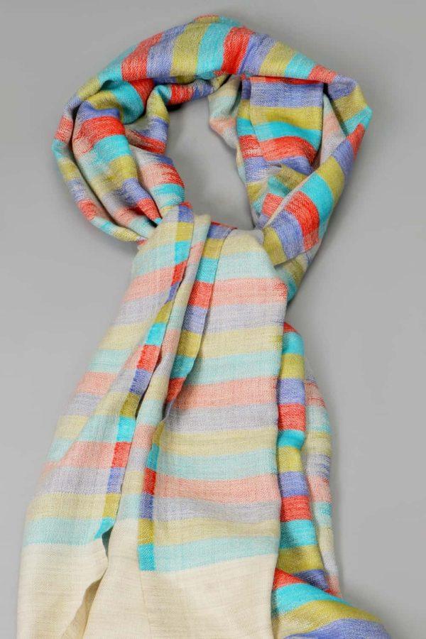 Pashmina Ikat Stole - Multi Stripes