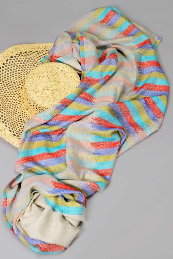 Pashmina Ikat Stole - Multi Stripes