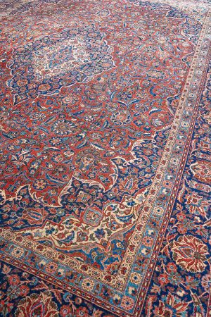 Rustic Red and Dark Blue handcrafted Antique Persian Carpets made from Wool by Carpet Cellar