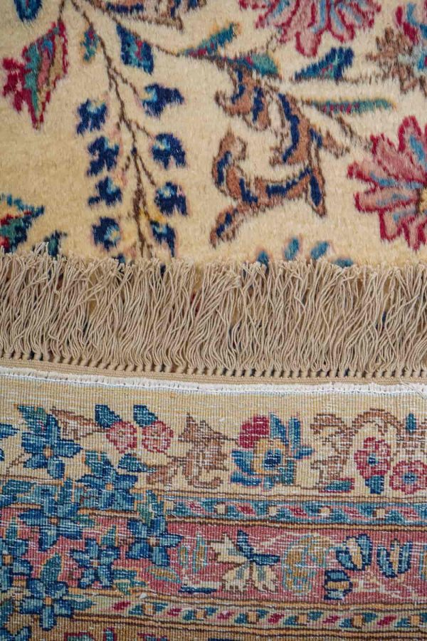 Antique Laver Kerman Aubusson - Blue on Beige