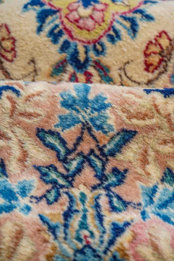 Antique Laver Kerman Aubusson - Blue on Beige