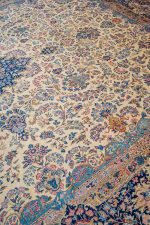 Antique Laver Kerman Aubusson - Blue on Beige