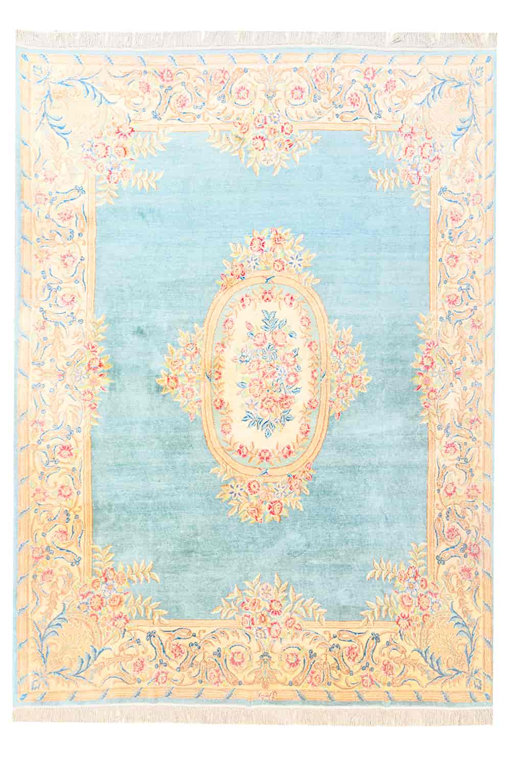 Antique Laver Kerman Aubusson – Ocean Blue