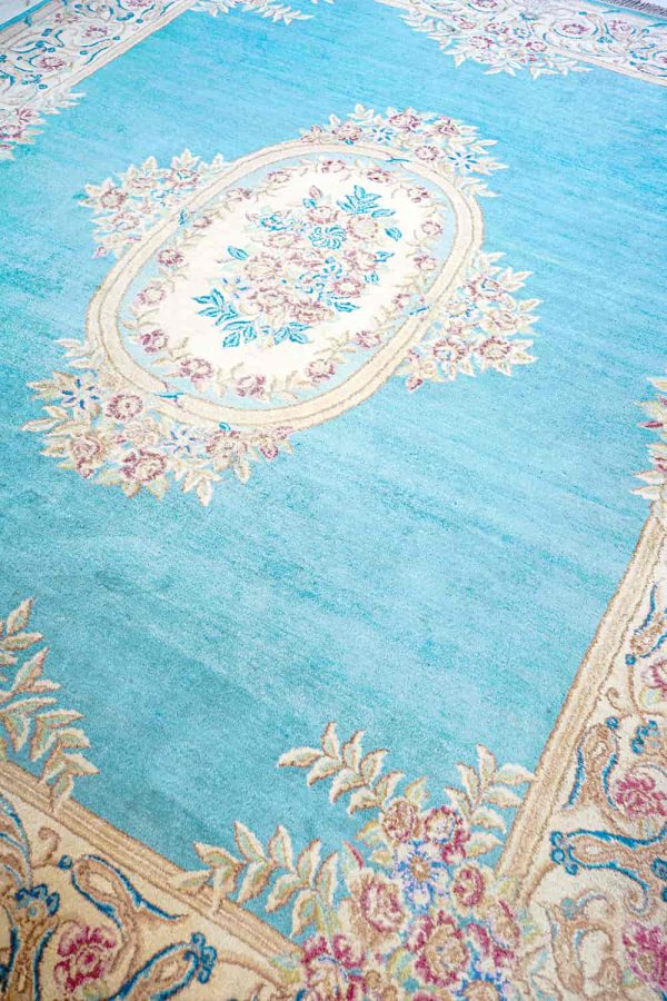 Antique Laver Kerman Aubusson - Ocean Blue