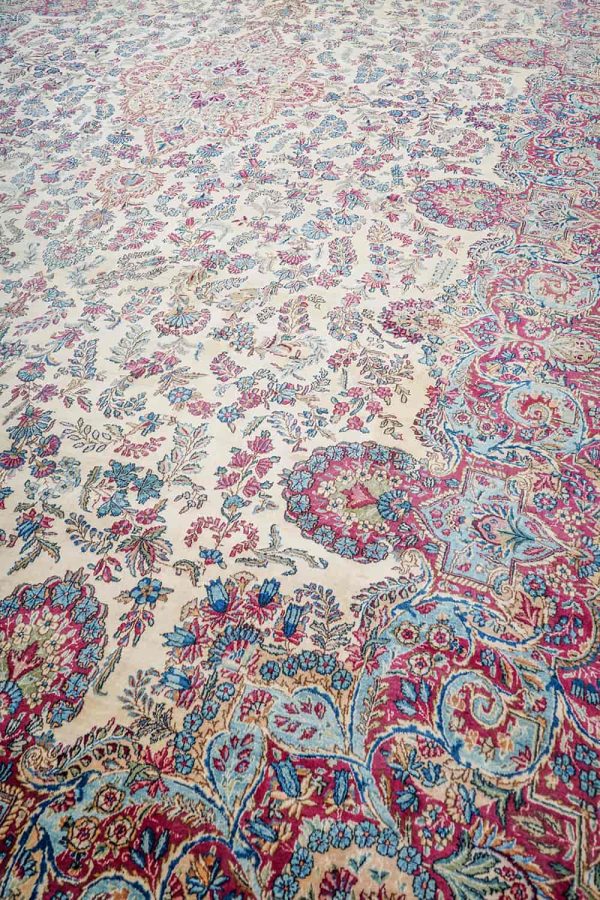 Antique Laver Kerman Aubusson - Palmettes