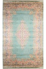 Antique Laver Kerman Aubusson - Teal Green