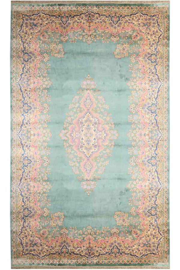 Antique Laver Kerman Aubusson - Teal Green
