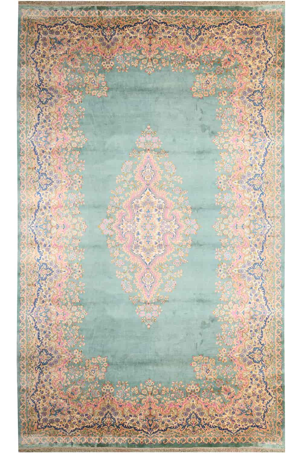 Antique Laver Kerman Aubusson – Teal Green
