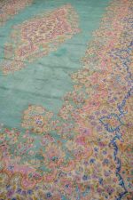 Antique Laver Kerman Aubusson - Teal Green