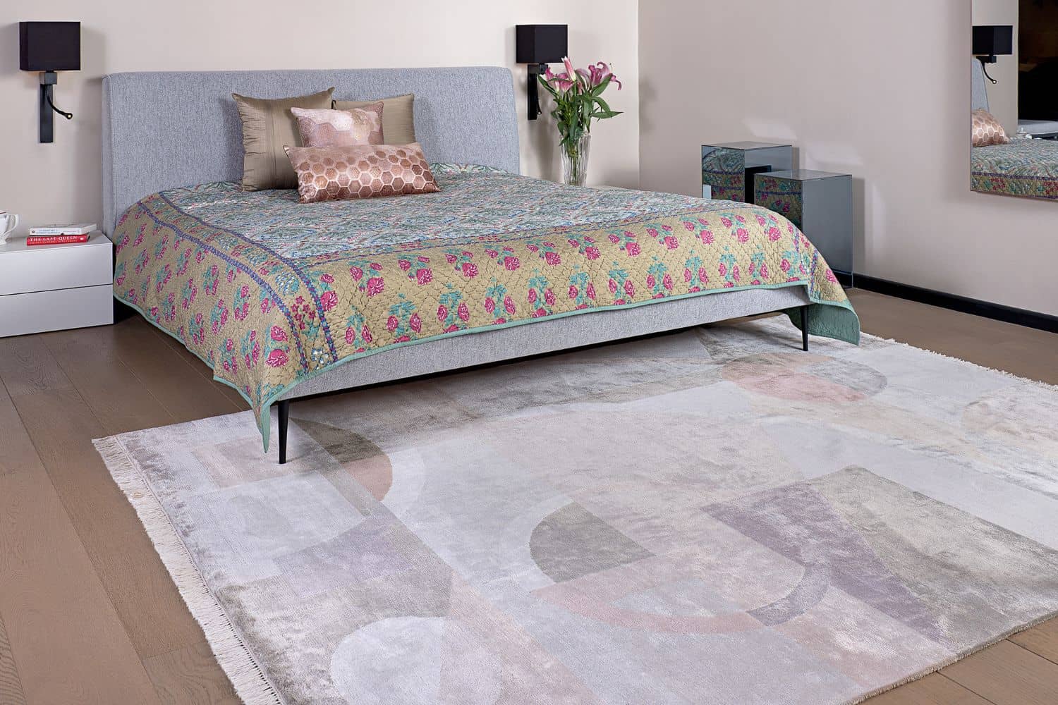 Beige and grey carpet for bedroom with modern designs by Carpet Cellar