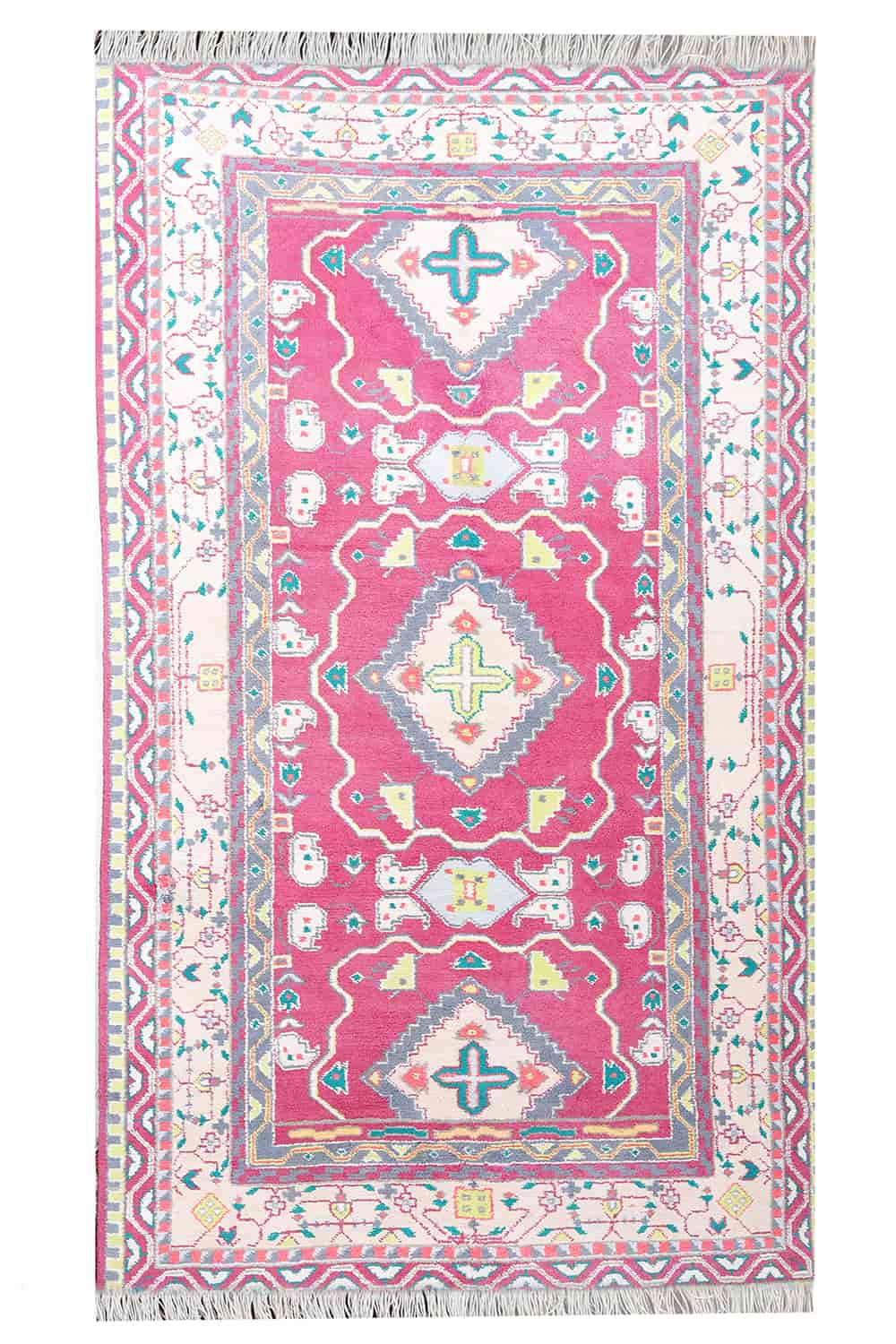 Vintage Agra Jail Cotton Carpet- Rose Red