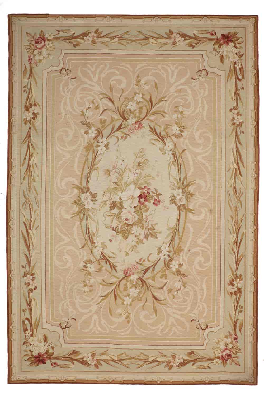 Vintage Aubusson French Design Needlepoint Tapestry – Beige