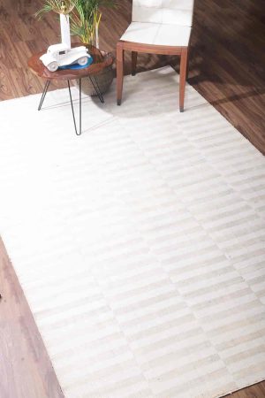 Off White and Gold handcrafted Flatweave Rugs made from Saree Silk by Carpet Cellar