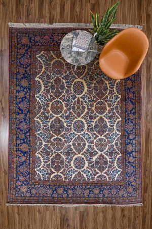 Dark Blue and Brown handcrafted Antique Persian Carpets made from Wool by Carpet Cellar
