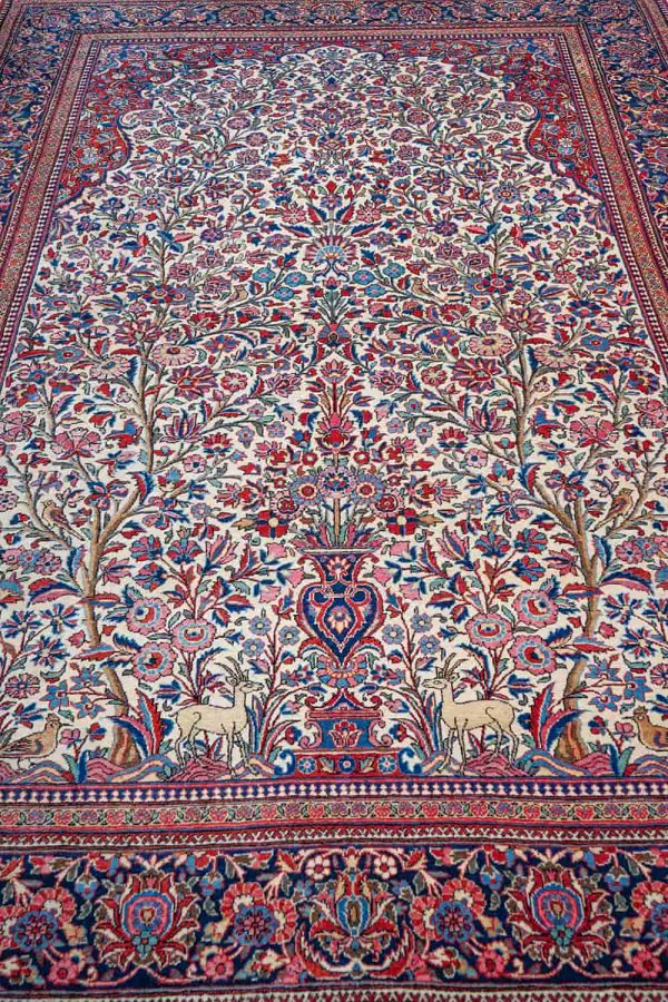 Antique Dabeer Kashan Garden of Paradise - Cerise