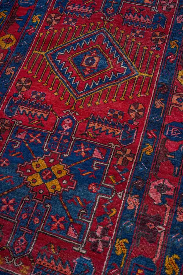Antique Kazak Runner-Ornate Red