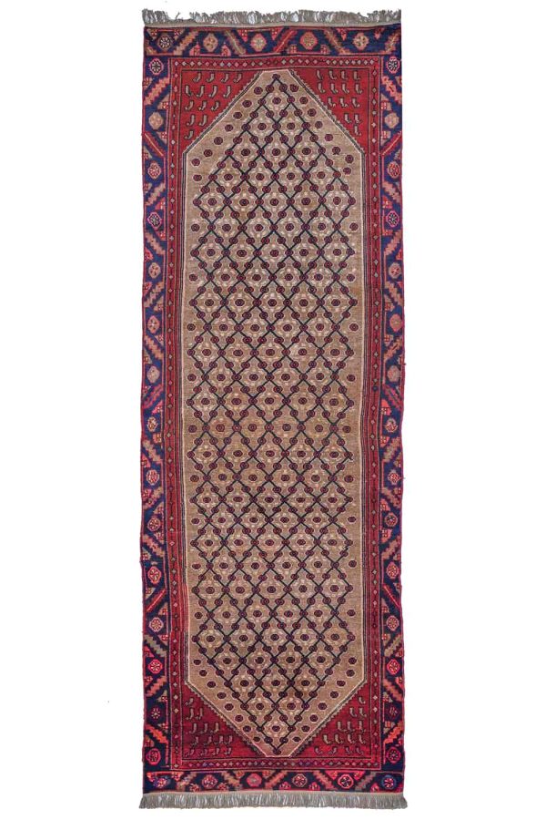 Vintage Kurdish Kazak Runner - Evil Eye Lattice