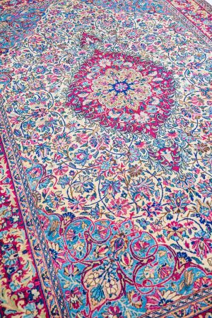 Light Blue and Pink handcrafted Antique Persian Carpets made from Wool by Carpet Cellar