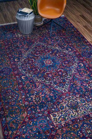 Dark Blue and Pink handcrafted Antique Persian Carpets made from Wool by Carpet Cellar