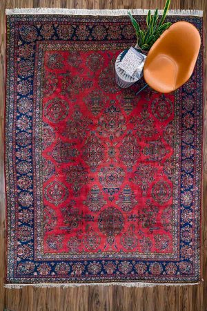 Dark Blue and Rose Red handcrafted Antique Persian Carpets made from Wool by Carpet Cellar