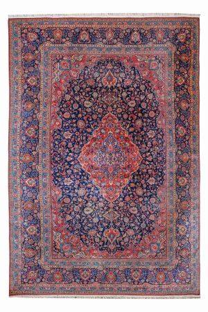 Antique Persian Kurk Kashan - Blue Medallion