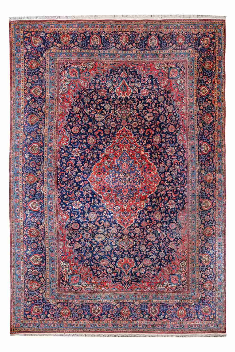Antique Persian Kurk Kashan – Blue Medallion