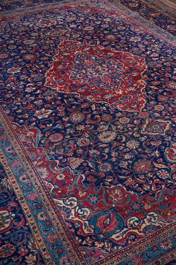 Antique Persian Kurk Kashan - Blue Medallion
