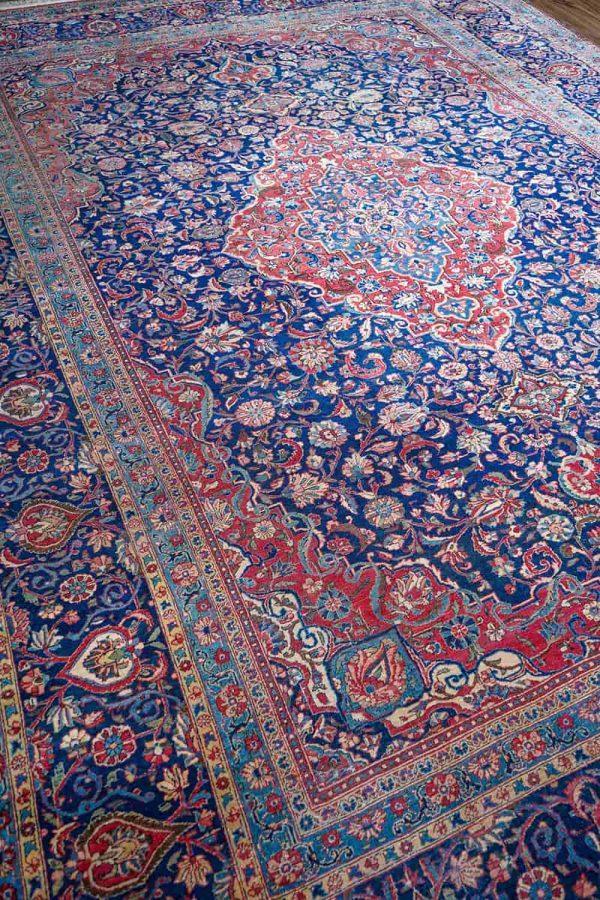 Antique Persian Kurk Kashan - Blue Medallion