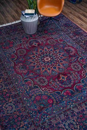 Dark Blue and Dark Pink handcrafted Antique Persian Carpets made from Wool by Carpet Cellar