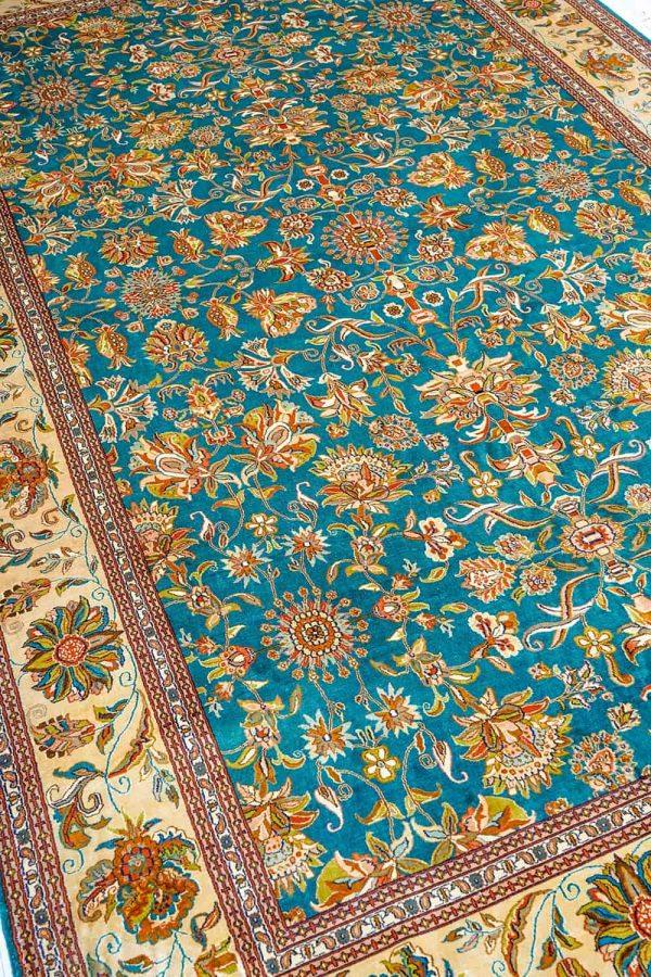 Turquoise Silk Ribbed Rug Super Fine Silk On Silk Isfahan - Turquoise | Timeless Antique Rugs ...