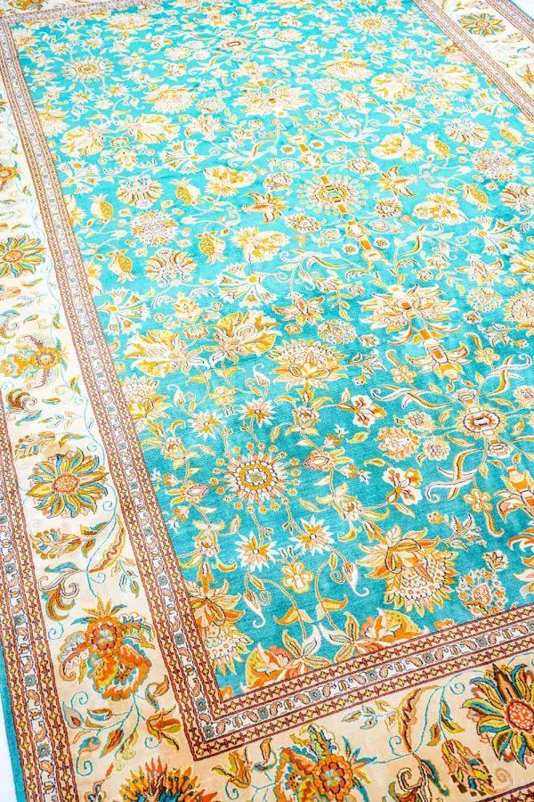 Turquoise Silk Ribbed Rug Super Fine Silk On Silk Isfahan - Turquoise | Timeless Antique Rugs ...