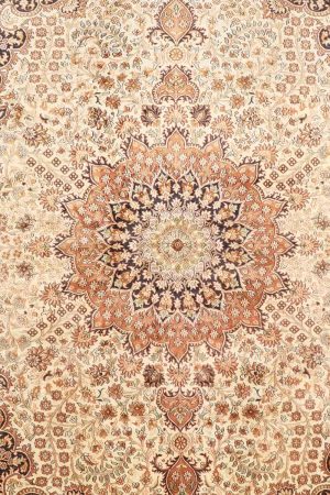 Beige and Brown handcrafted Vintage Carpets made from Silk by Carpet Cellar