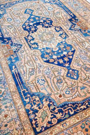 Pale Orange and Dark Blue handcrafted Vintage Carpets made from Wool by Carpet Cellar