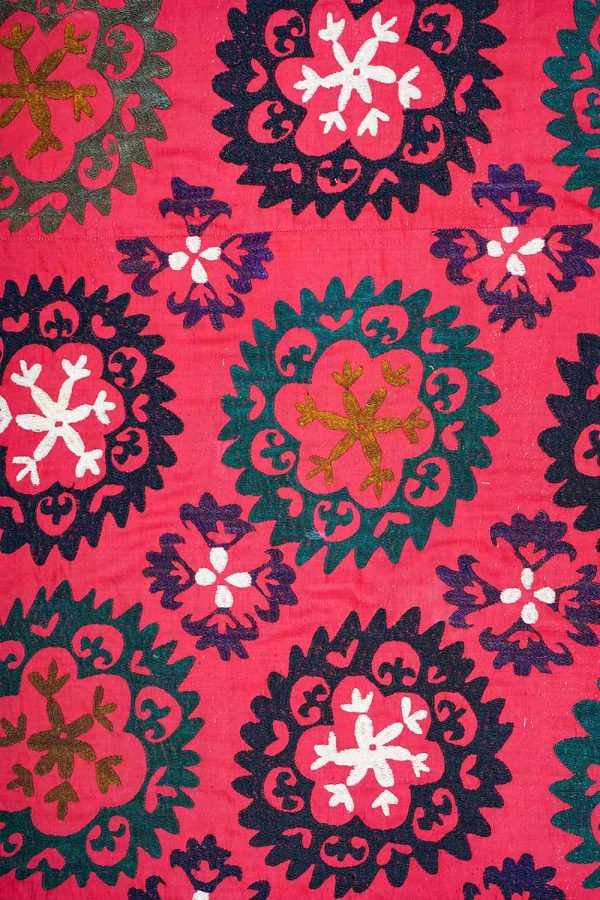 Vintage Uzbek Suzani Embroidered Textile - Rouge