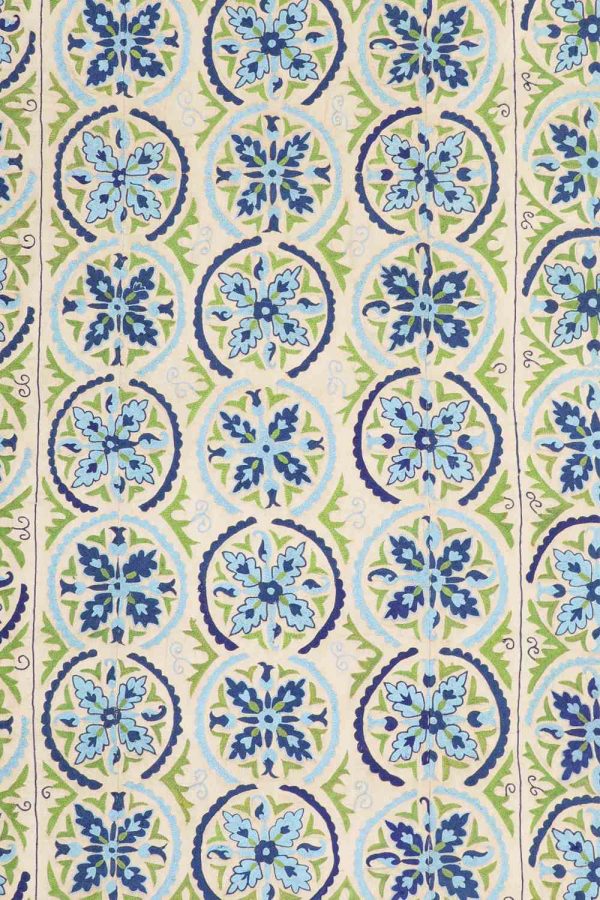 Vintage Uzbek Suzani Embroidered Textile - Blue Gaze