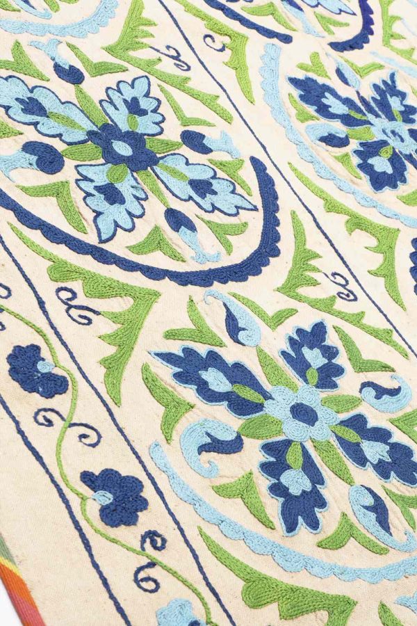 Vintage Uzbek Suzani Embroidered Textile - Blue Gaze