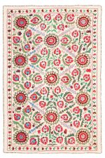 Vintage Uzbek Suzani Embroidered Textile - Floral Lattice