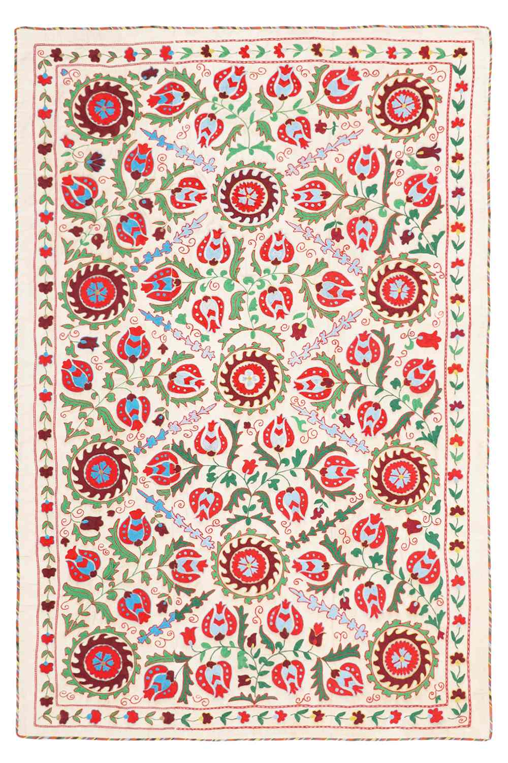 Vintage Uzbek Suzani Embroidered Textile – Floral Lattice