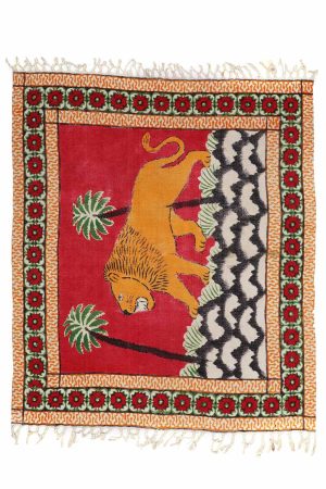 Vintage Uzbek Lion Pictorial Printed Textile