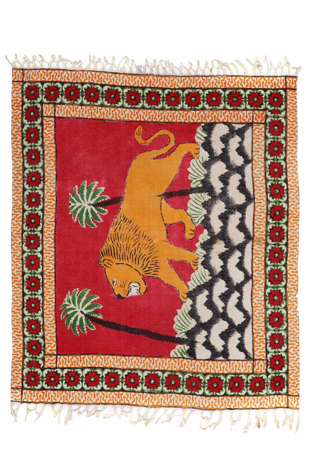 Vintage Uzbek Lion Pictorial Printed Textile