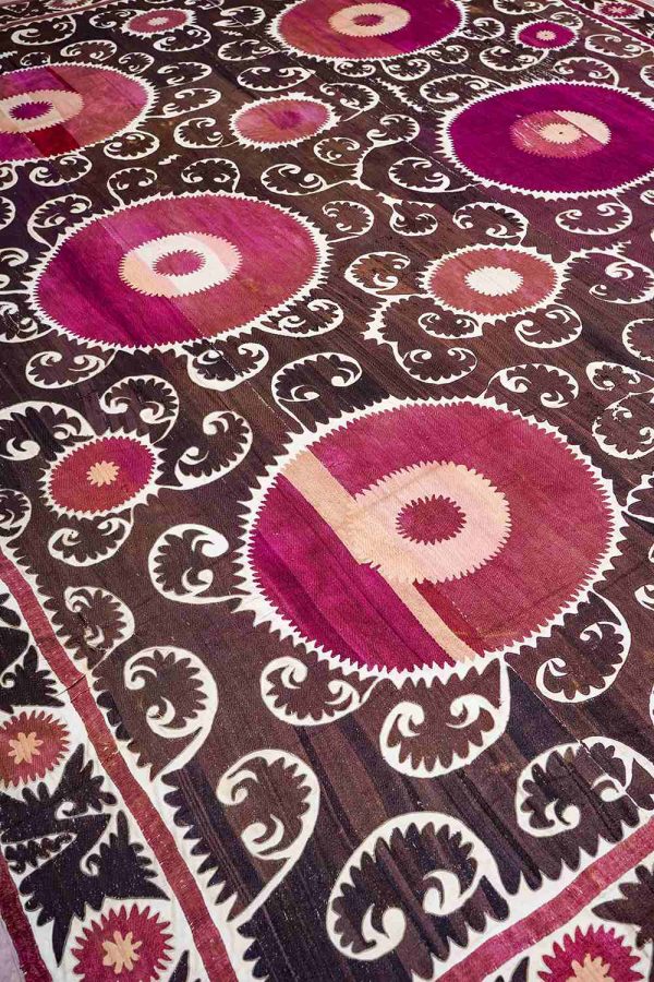 Vintage Uzbek Suzani Embroidered Textile - Burgundy