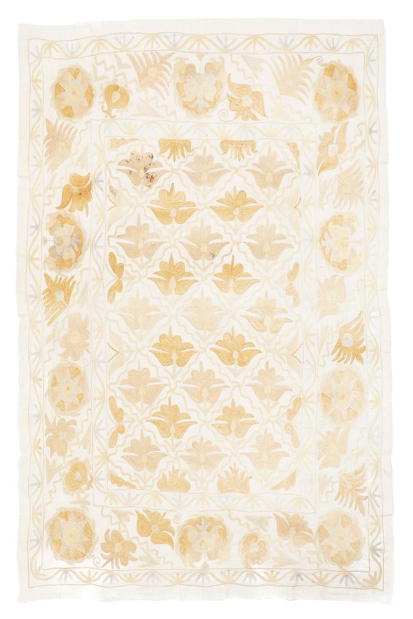 Antique Uzbek Suzani Embroidered Textile - Clover