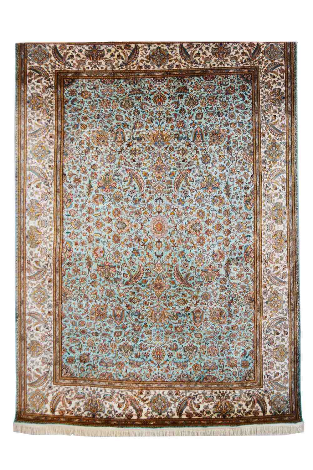 Persian All Silk Kashan Revival – Sky Blue