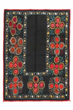 Antique Uzbek Suzani Embroidered Textile - Floral Etching
