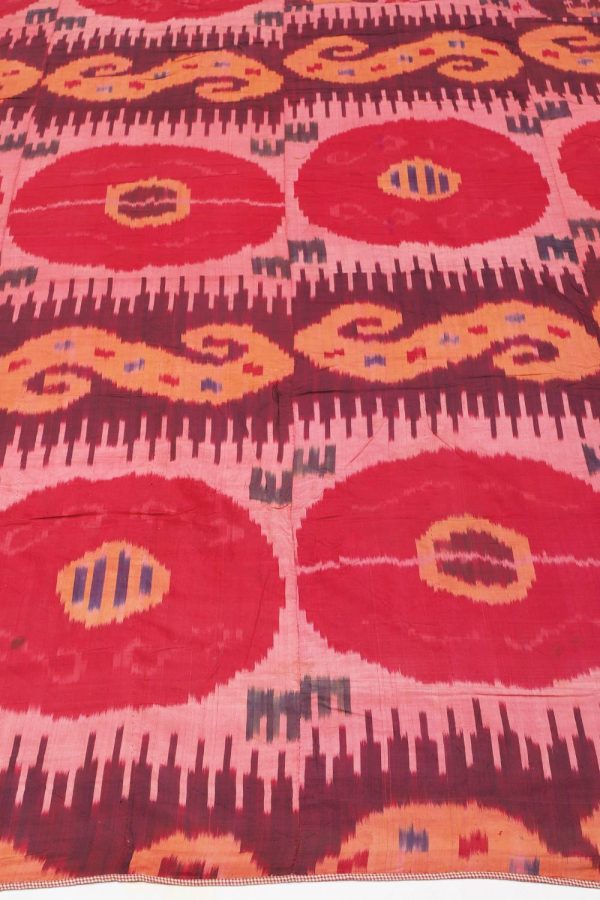 Vintage Uzbek Silk Handwoven Ikat Textile - Lava Red