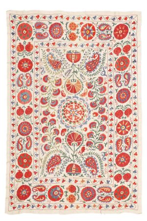 Vintage Uzbek Suzani Embroidered Textile - Paisley Boom