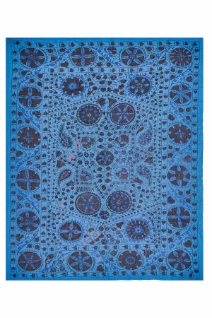 Vintage Overdyed Uzbek Suzani Hand Embroidered Textile - Ocean Blue